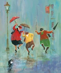 Three Old Ladies With Umbrellas Art paint by number