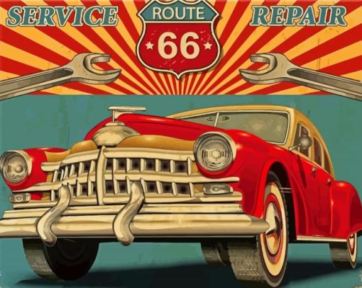 Vintage Classic Car On Road 66 paint by number