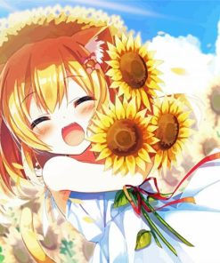 Aesthetic Sunflower Anime Girl Art paint by number