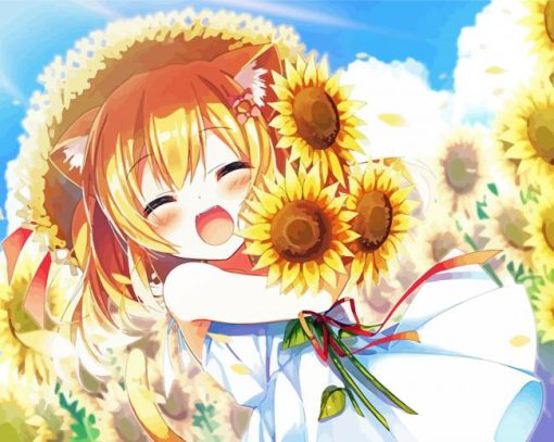 Aesthetic Sunflower Anime Girl Art paint by number