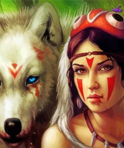 Aesthetic Native Indian Woman With Wolf Art paint by number