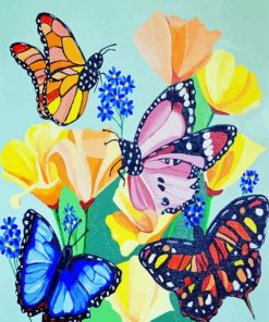 Beautiful Flowers With Butterflies Art paint by number