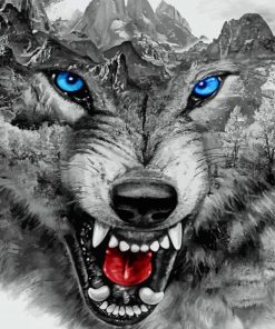Black And White Wolf Face paint by number
