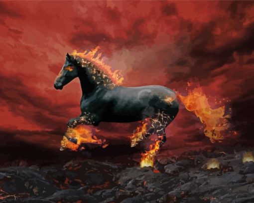 Black Horse In Flames Paint by number