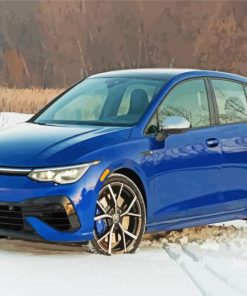 Blue Vw Golf R In Snow paint by number