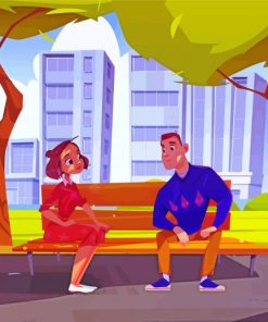 Cartoon Couple On A Bench Paint by number