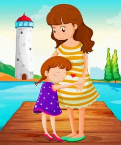 Cartoon Mother Hugging Girl paint by number