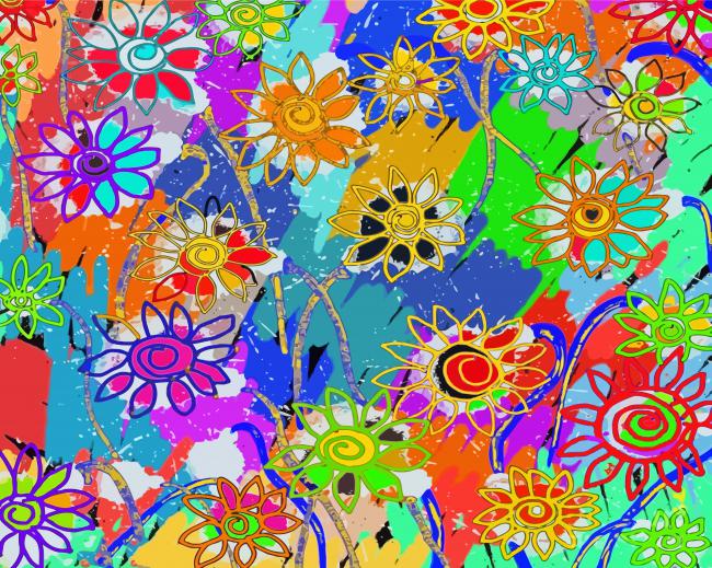 Colorful Funky Flowers Art paint by number