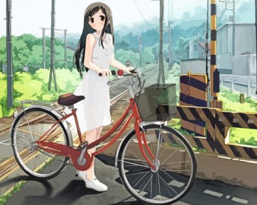 Cute Girl Bicycle paint by number