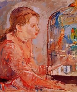 Girl And Budgies In Cage paint by number