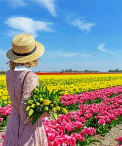 Lady In Tulip Field paint by number