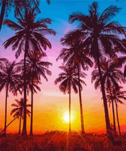 Palm Trees California Sunset Silhouette paint by number